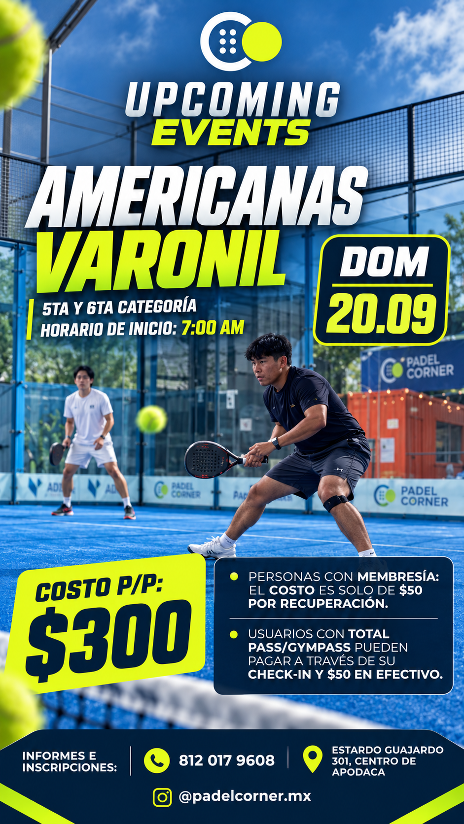 Flyer AMERICANAS PADEL CORNER 20 SEPTIEMBRE
